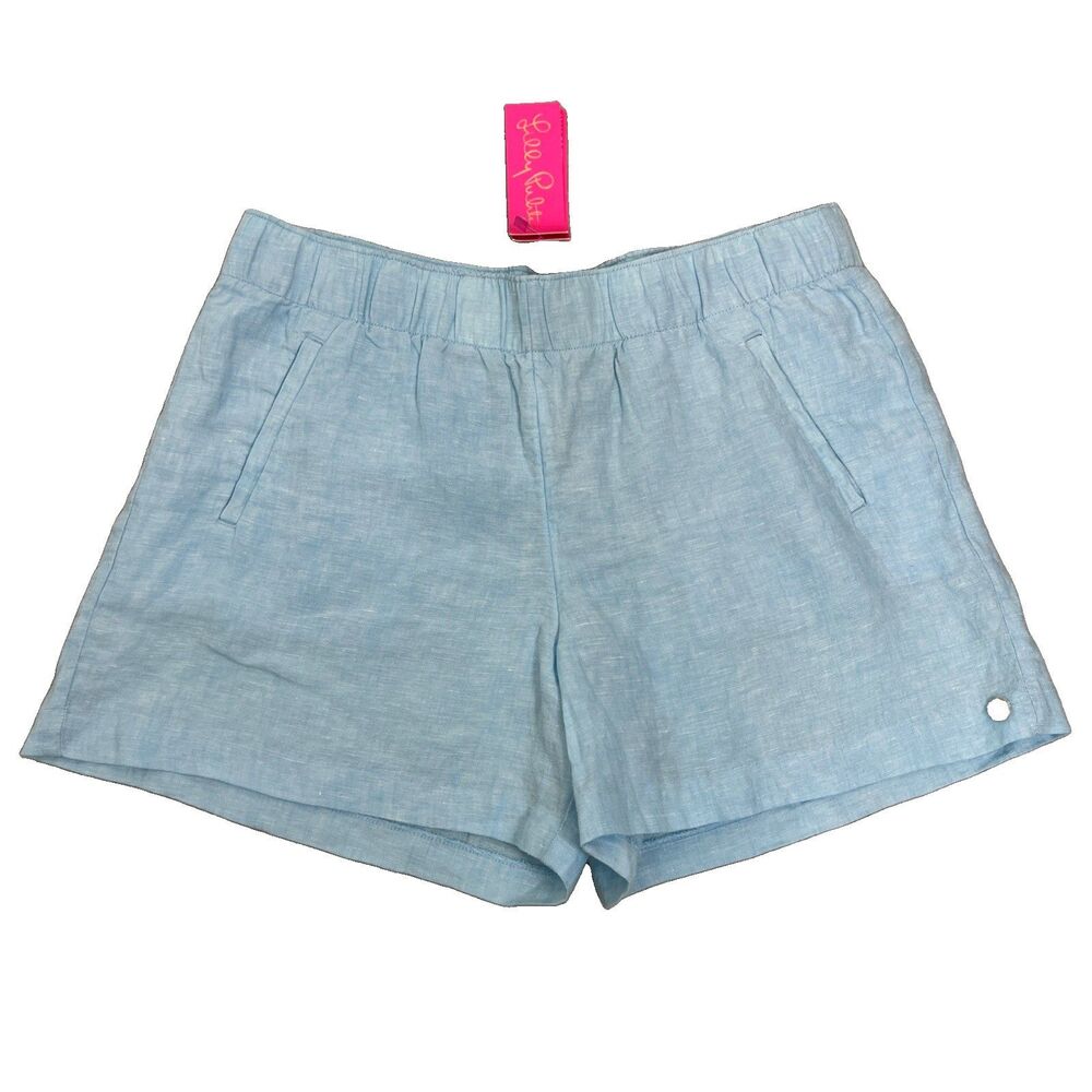 NWT Lilly Pulitzer Celestial Blue Lagoon Linen Lilo Shorts Style Size M #010404